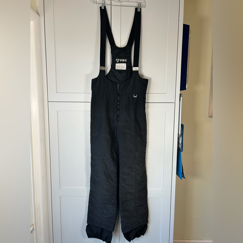 Fera Black 100% Nylon Poly Fill Suspenders Bib Snow Ski Pants Back Pocket SZ M